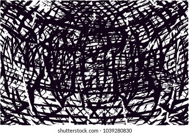 Distressed background in black and white texture with  dark spots, scratches and lines. Abstract vector illustration