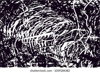 Distressed background in black and white texture with  dark spots, scratches and lines. Abstract vector illustration