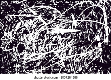 Distressed background in black and white texture with  dark spots, scratches and lines. Abstract vector illustration