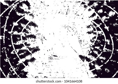 Distressed background in black and white texture with  dark spots, scratches and lines. Abstract vector illustration