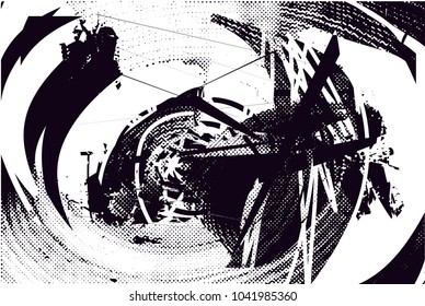 Distressed background in black and white texture with  dark spots, scratches and lines. Abstract vector illustration