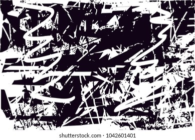 Distressed background in black and white texture with  dark spots, scratches and lines. Abstract vector illustration