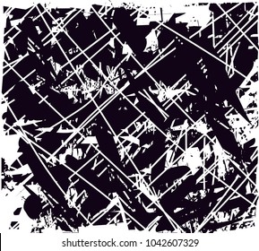 Distressed background in black and white texture with  dark spots, scratches and lines. Abstract vector illustration