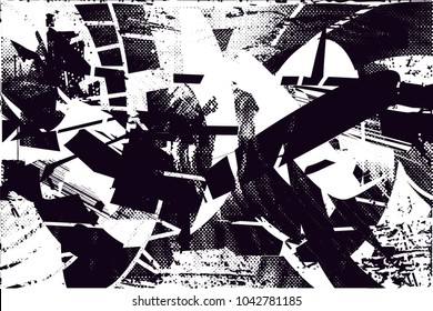 Distressed background in black and white texture with  dark spots, scratches and lines. Abstract vector illustration
