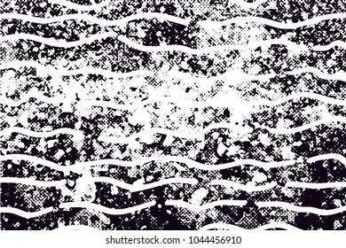 Distressed background in black and white texture with  dark spots, scratches and lines. Abstract vector illustration