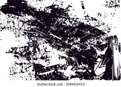 Distressed background in black and white texture with  dark spots, scratches and lines. Abstract vector illustration