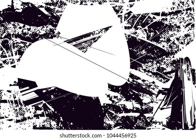 Distressed background in black and white texture with  dark spots, scratches and lines. Abstract vector illustration