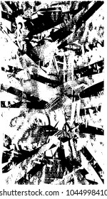 Distressed background in black and white texture with  dark spots, scratches and lines. Abstract vector illustration