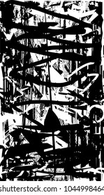 Distressed background in black and white texture with  dark spots, scratches and lines. Abstract vector illustration
