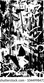 Distressed background in black and white texture with  dark spots, scratches and lines. Abstract vector illustration