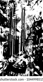 Distressed background in black and white texture with  dark spots, scratches and lines. Abstract vector illustration