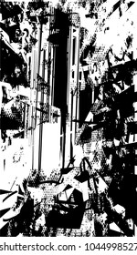 Distressed background in black and white texture with  dark spots, scratches and lines. Abstract vector illustration