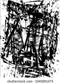 Distressed background in black and white texture with  dark spots, scratches and lines. Abstract vector illustration