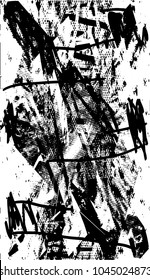 Distressed background in black and white texture with  dark spots, scratches and lines. Abstract vector illustration