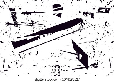 Distressed background in black and white texture with  dark spots, scratches and lines. Abstract vector illustration