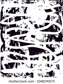 Distressed background in black and white texture with  dark spots, scratches and lines. Abstract vector illustration