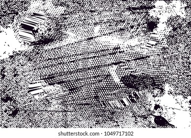 Distressed background in black and white texture with  dark spots, scratches and lines. Abstract vector illustration
