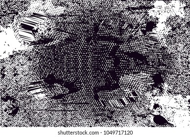 Distressed background in black and white texture with  dark spots, scratches and lines. Abstract vector illustration