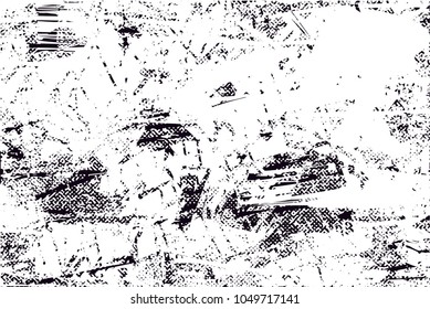 Distressed background in black and white texture with  dark spots, scratches and lines. Abstract vector illustration