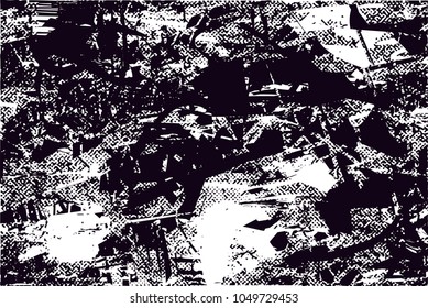 Distressed background in black and white texture with  dark spots, scratches and lines. Abstract vector illustration