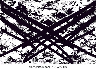 Distressed background in black and white texture with  dark spots, scratches and lines. Abstract vector illustration
