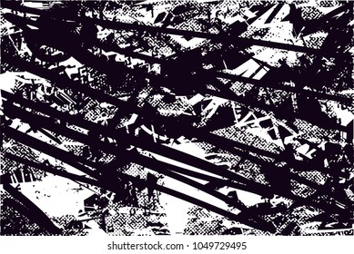 Distressed background in black and white texture with  dark spots, scratches and lines. Abstract vector illustration
