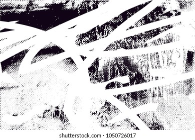 Distressed background in black and white texture with  dark spots, scratches and lines. Abstract vector illustration
