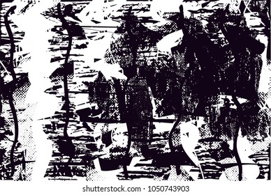 Distressed background in black and white texture with  dark spots, scratches and lines. Abstract vector illustration