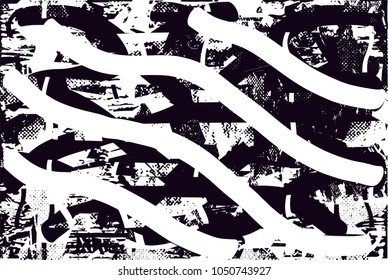 Distressed background in black and white texture with  dark spots, scratches and lines. Abstract vector illustration