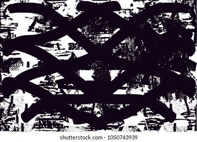 Distressed background in black and white texture with  dark spots, scratches and lines. Abstract vector illustration
