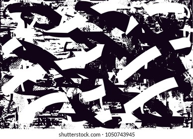 Distressed background in black and white texture with  dark spots, scratches and lines. Abstract vector illustration