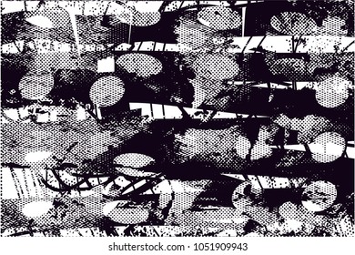 Distressed background in black and white texture with  dark spots, scratches and lines. Abstract vector illustration