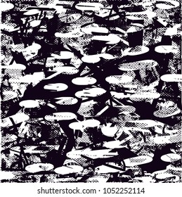 Distressed background in black and white texture with  dark spots, scratches and lines. Abstract vector illustration
