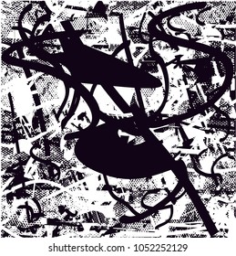 Distressed background in black and white texture with  dark spots, scratches and lines. Abstract vector illustration