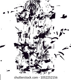 Distressed background in black and white texture with  dark spots, scratches and lines. Abstract vector illustration