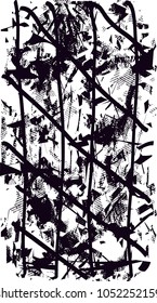 Distressed background in black and white texture with  dark spots, scratches and lines. Abstract vector illustration