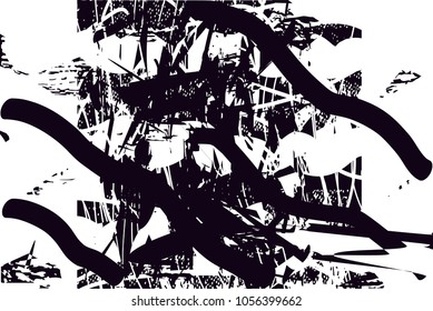 Distressed background in black and white texture with  dark spots, scratches and lines. Abstract vector illustration
