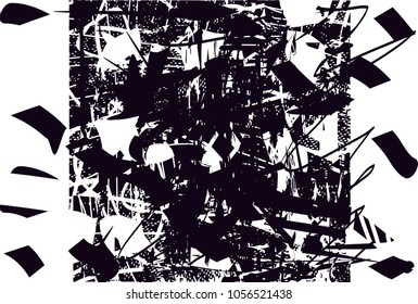 Distressed background in black and white texture with  dark spots, scratches and lines. Abstract vector illustration