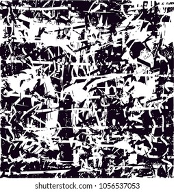 Distressed background in black and white texture with  dark spots, scratches and lines. Abstract vector illustration