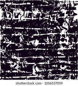 Distressed background in black and white texture with  dark spots, scratches and lines. Abstract vector illustration