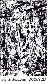 Distressed background in black and white texture with  dark spots, scratches and lines. Abstract vector illustration