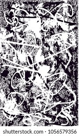 Distressed background in black and white texture with  dark spots, scratches and lines. Abstract vector illustration