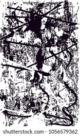 Distressed background in black and white texture with  dark spots, scratches and lines. Abstract vector illustration