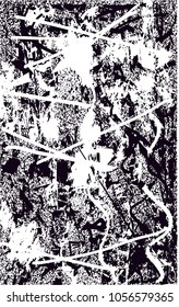 Distressed background in black and white texture with  dark spots, scratches and lines. Abstract vector illustration