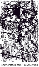 Distressed background in black and white texture with  dark spots, scratches and lines. Abstract vector illustration