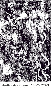 Distressed background in black and white texture with  dark spots, scratches and lines. Abstract vector illustration