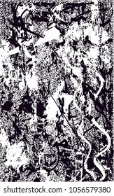 Distressed background in black and white texture with  dark spots, scratches and lines. Abstract vector illustration
