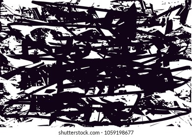 Distressed background in black and white texture with  dark spots, scratches and lines. Abstract vector illustration