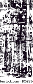 Distressed background in black and white texture with  dark spots, scratches and lines. Abstract vector illustration