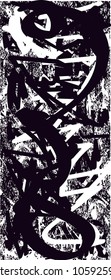 Distressed background in black and white texture with  dark spots, scratches and lines. Abstract vector illustration